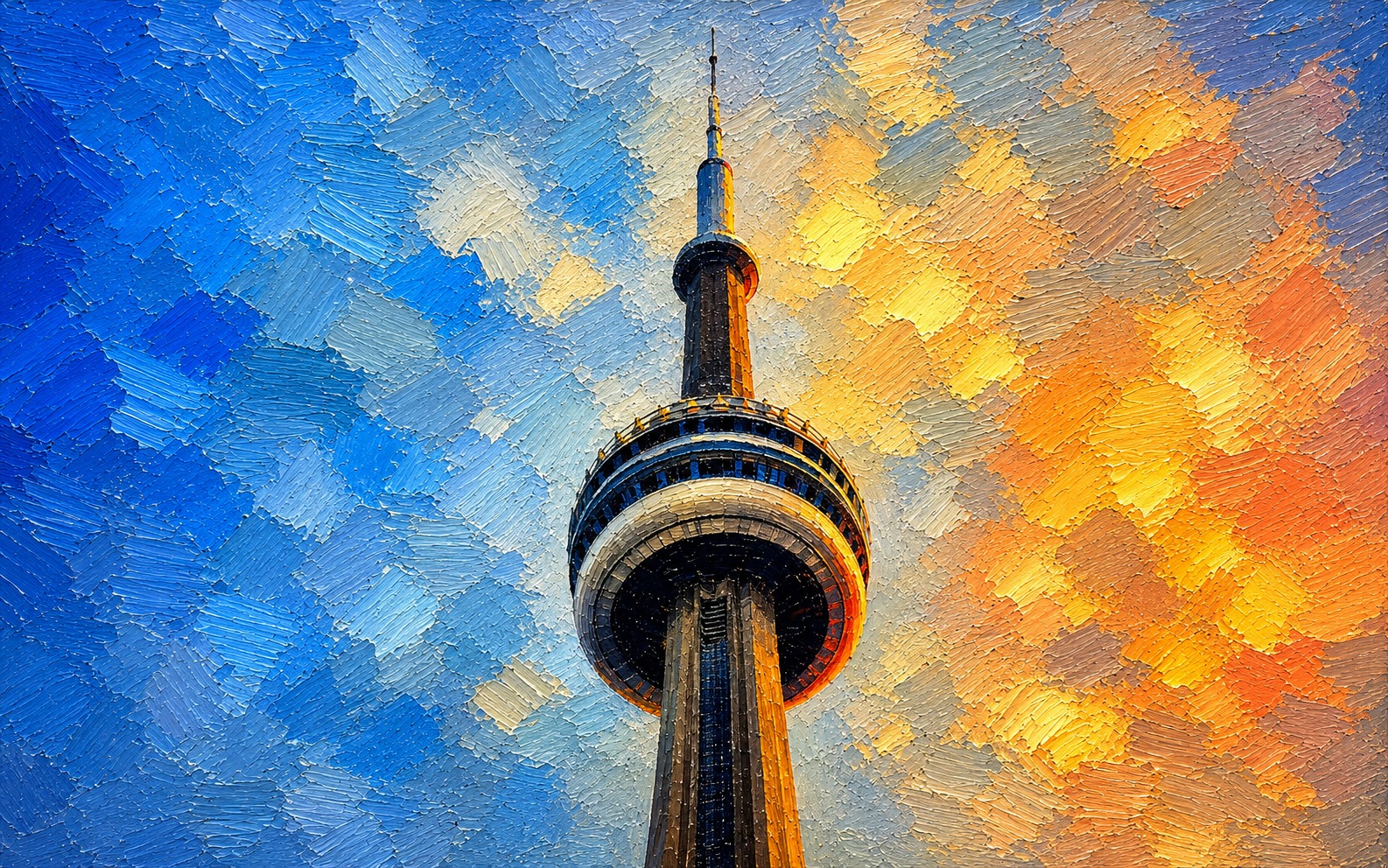 Space Needle — The Complete Collection — 4K impasto oil-painting desktop wallpaper
