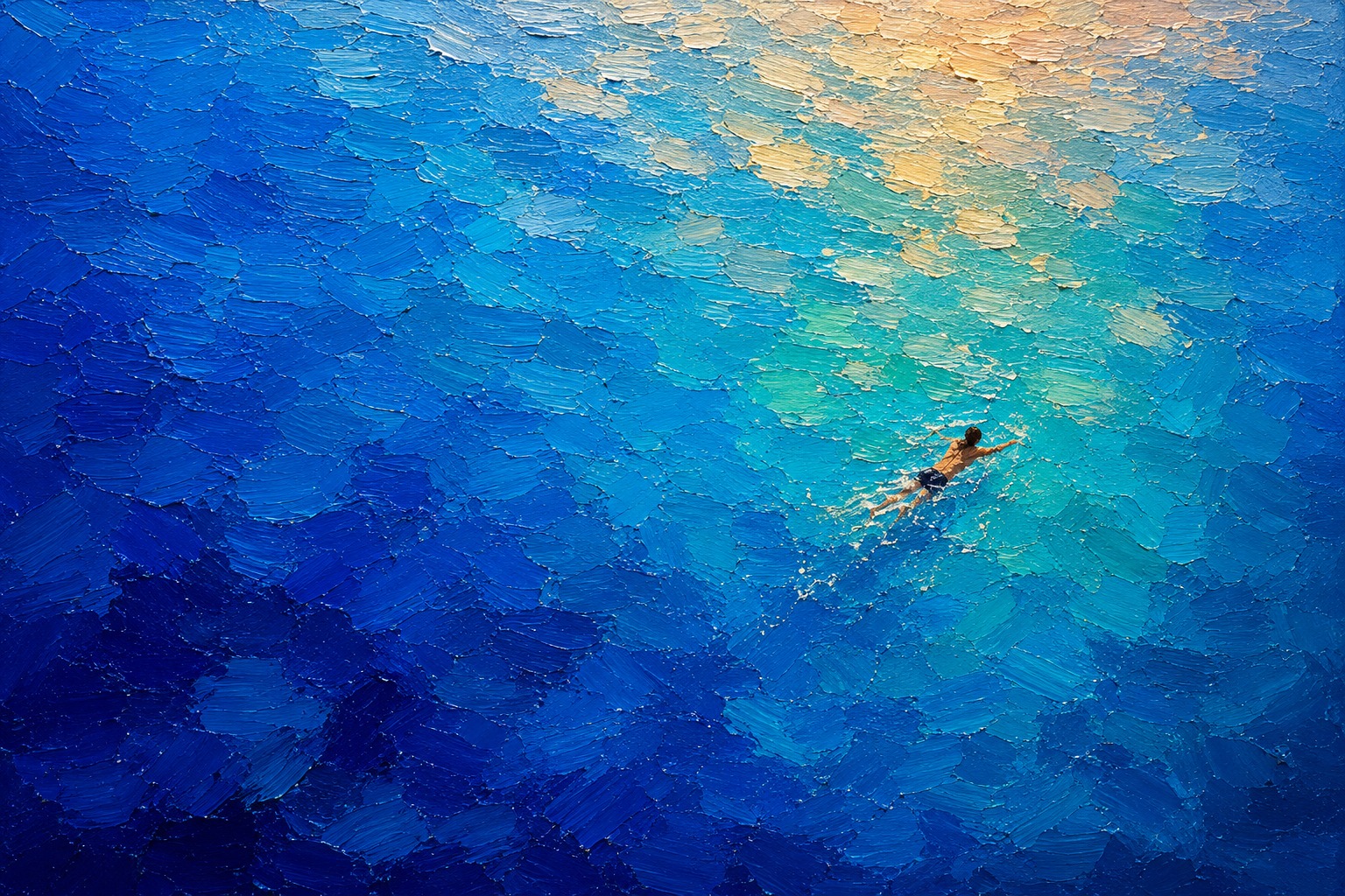 Swim — The Complete Collection — 4K impasto oil-painting desktop wallpaper