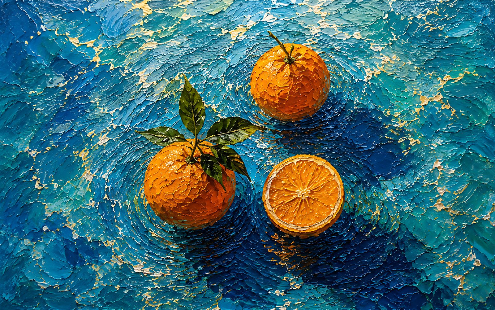 Mandarin Water — The Complete Collection — 4K impasto oil-painting desktop wallpaper