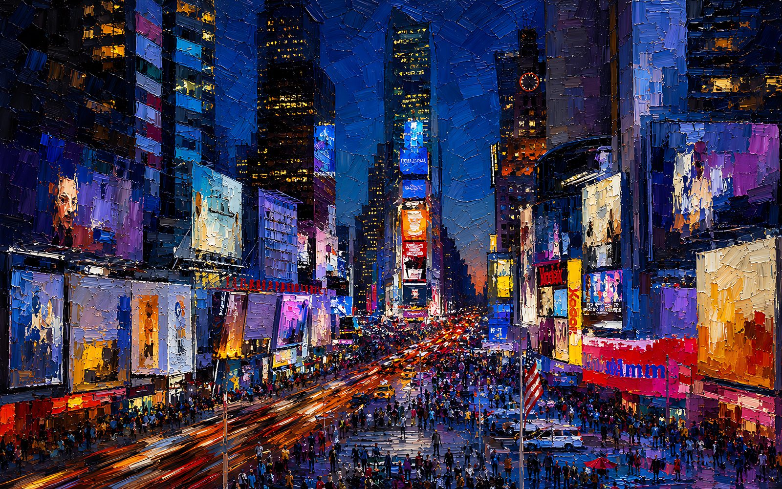 Times Square — City Days — Vol. 1 — 4K impasto oil-painting 4K desktop wallpaper
